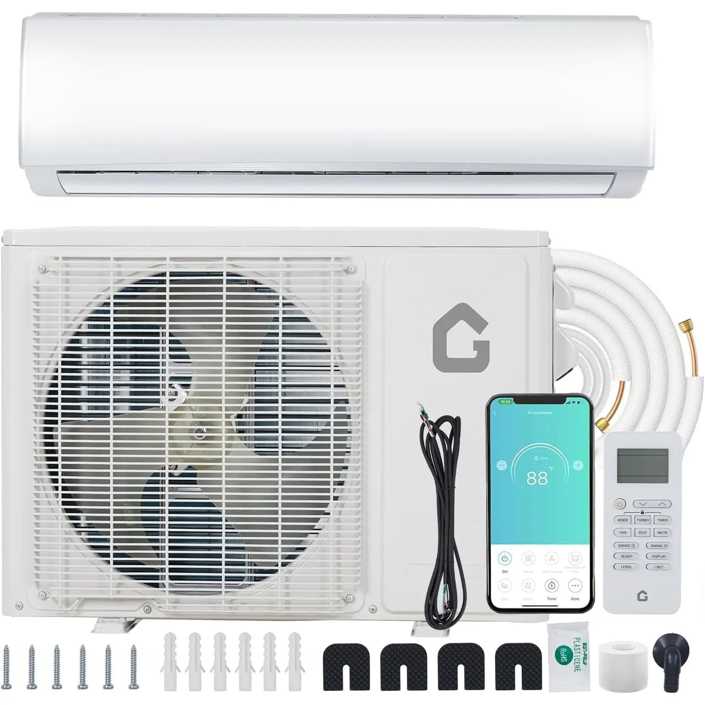 High-Efficiency 18,000 BTU Ductless Mini Split Central Air Conditioner & Heat Pump - 23 SEER2 Inverter, Pre-Charged, WiFi & Alexa Enabled, Easy Install Kit, Cools/Heats Up to 1,250 Sq.Ft, 208/230V, R454B, Wall Mounted