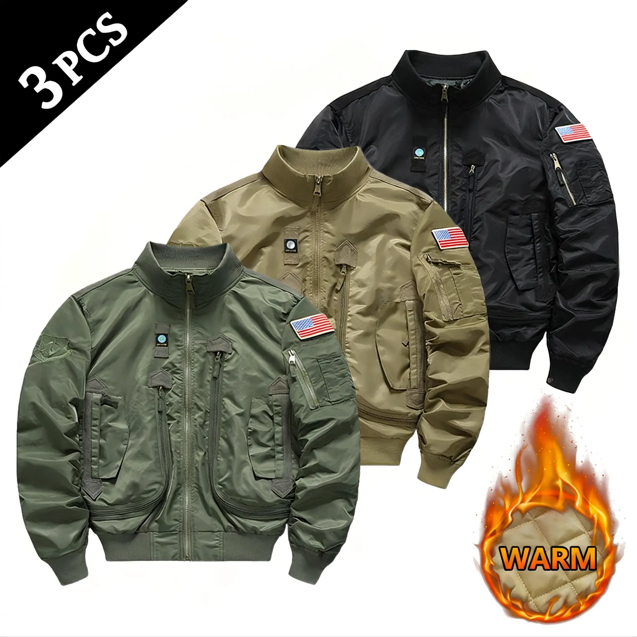 Men's Loose Fit Polyester Pull-On Multi-Pocket Utility Bomber Jacket - Stand Collar, Waterproof British Camouflage, Tough Guy Style - Outdoor Wear for Commute, Autumn/Winter New Collection