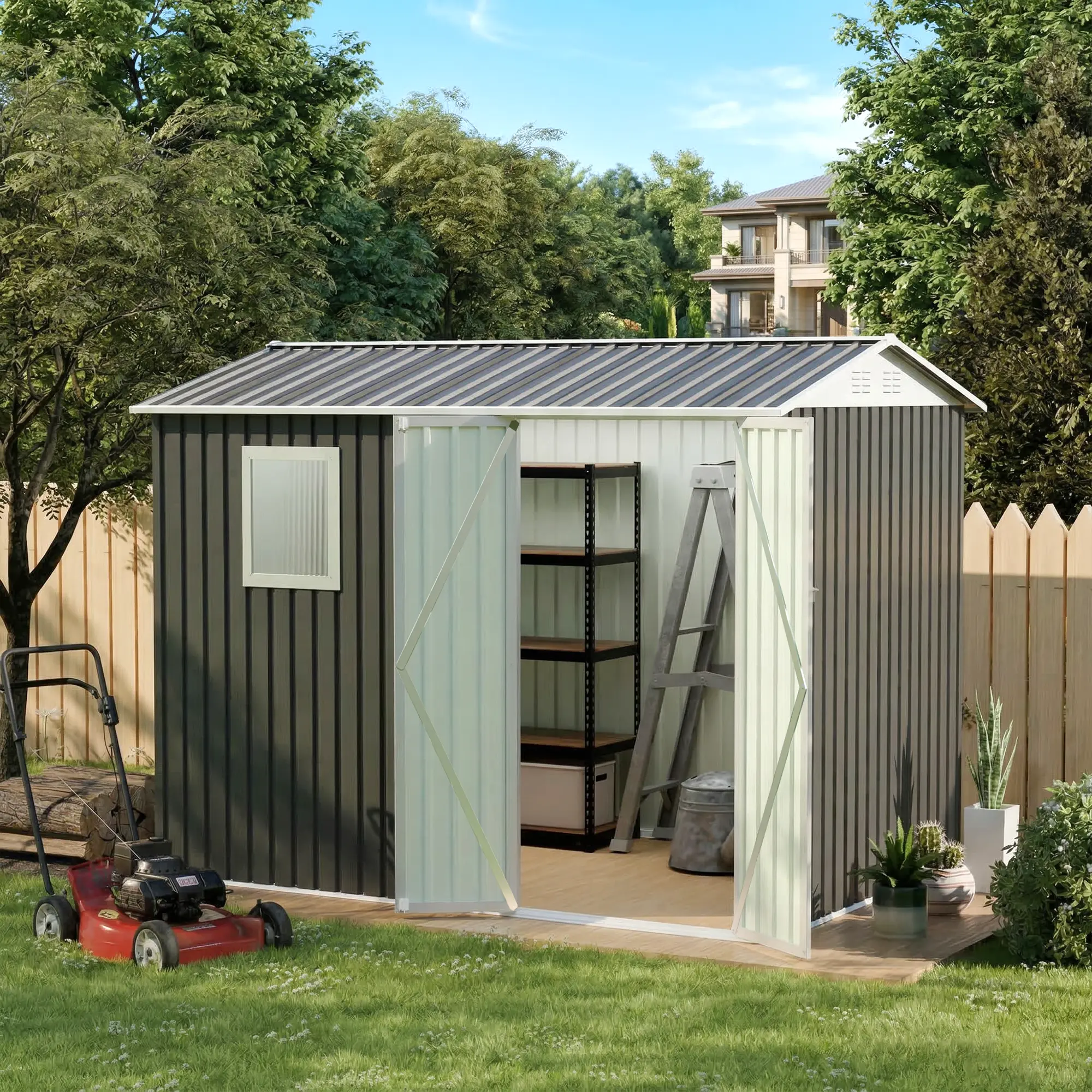 ARCH 9x6 FT Metal Garden Shed with 1 Window for Outdoor Patio Backyard Storage Hinge Doors Lockable Tool Shed Galvanized Steel Weatherproof Organizer for Lawn Equipment Gardening Supplies, Home Furniture and Household Product Search Terms
