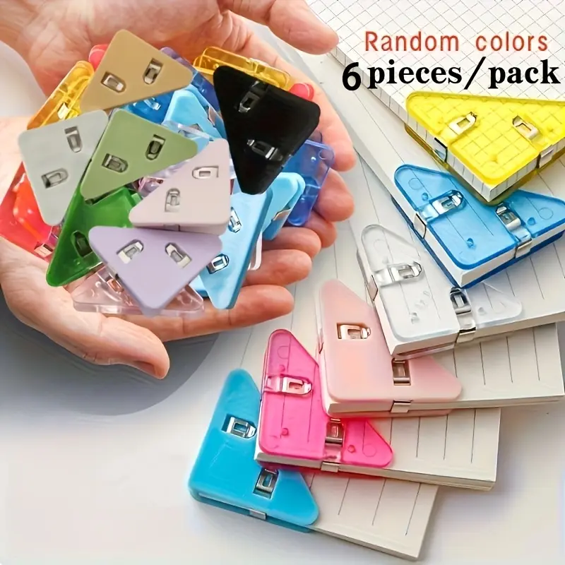6Pcs Creative Multi-Function Triangle Clips Random Color Bend Resistant Durable Plastic Study Paper File Clips for Books Notebooks Bills Office Home Organization Essential Modern Clip Design Sturdy Construction Gift Mother's Day Graduation Practical Stati