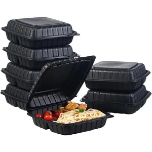 9X9 3-Compartment 50-Pack Plastic Clamshell Takeout  Trays Heavy Duty Togo Disposable Box For Pasta Salad Sandwich Carryout Hinged Containers With Secure Snap Lid (Formerly FULING)