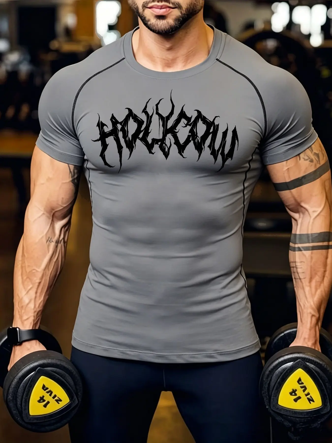 Y2K Men's Slim Fit Compression Short Sleeve T Shirt Quick Dry Breathable Gym Workout Running Training Simple Athletic Top Fitness Shirts Hip Hop Twisted Branch Font Graphic Print
