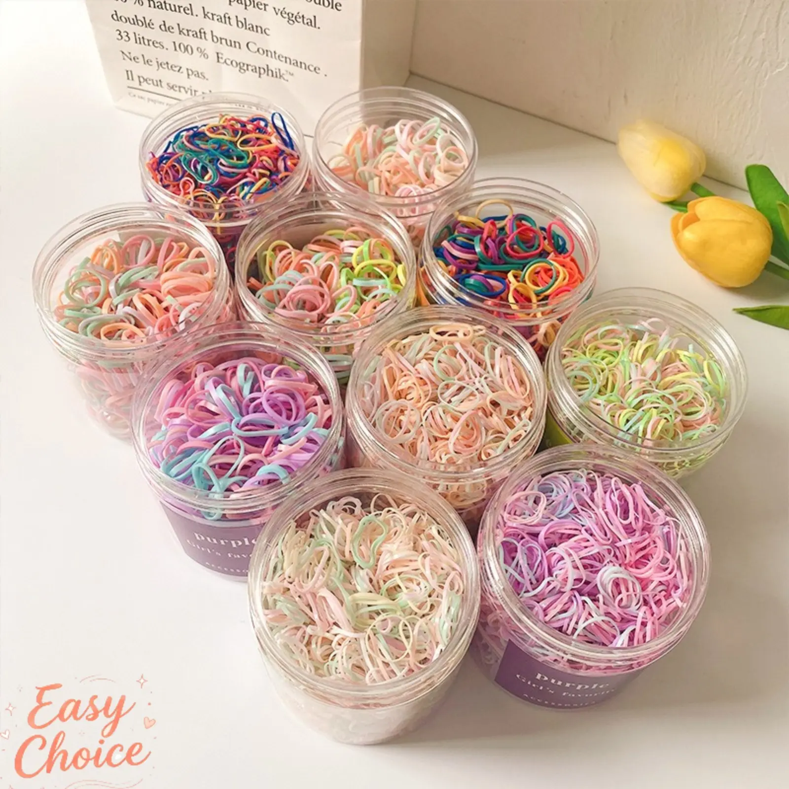 1500 pieces/500 pieces boxed disposable elastic headbands, high elastic color mini ponytail rubber headbands, girls' soft and non-destructive daily hair accessories, portable multi-pack hairpins for casual hairstyles