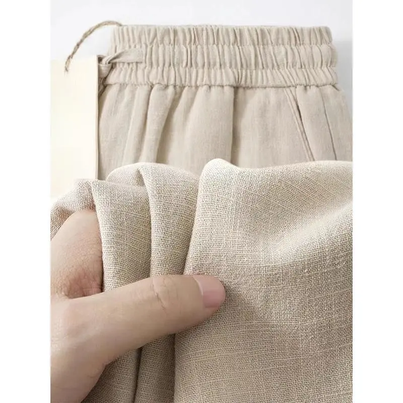 Straight Casual Cotton Linen Pants Men Wide Leg Lightweight Baggy Cotton Sweatpants Male Walking  Jogger Trousers Work