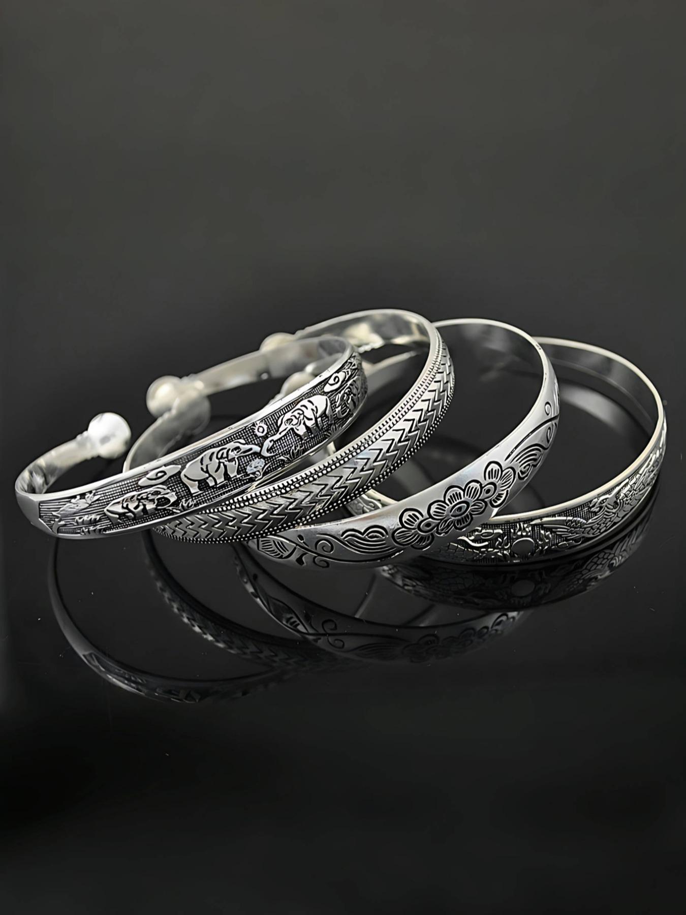 Vintage Chinese Style Cuff Bangle, Adjustable Engraving Bangles for Women & Men, Fashion Accessories for Daily Wear