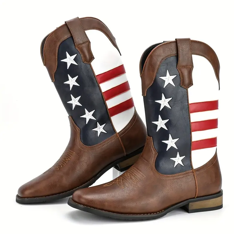 Fashion Star-Spangled Flag Men's Cowboy Boots,Work Boots