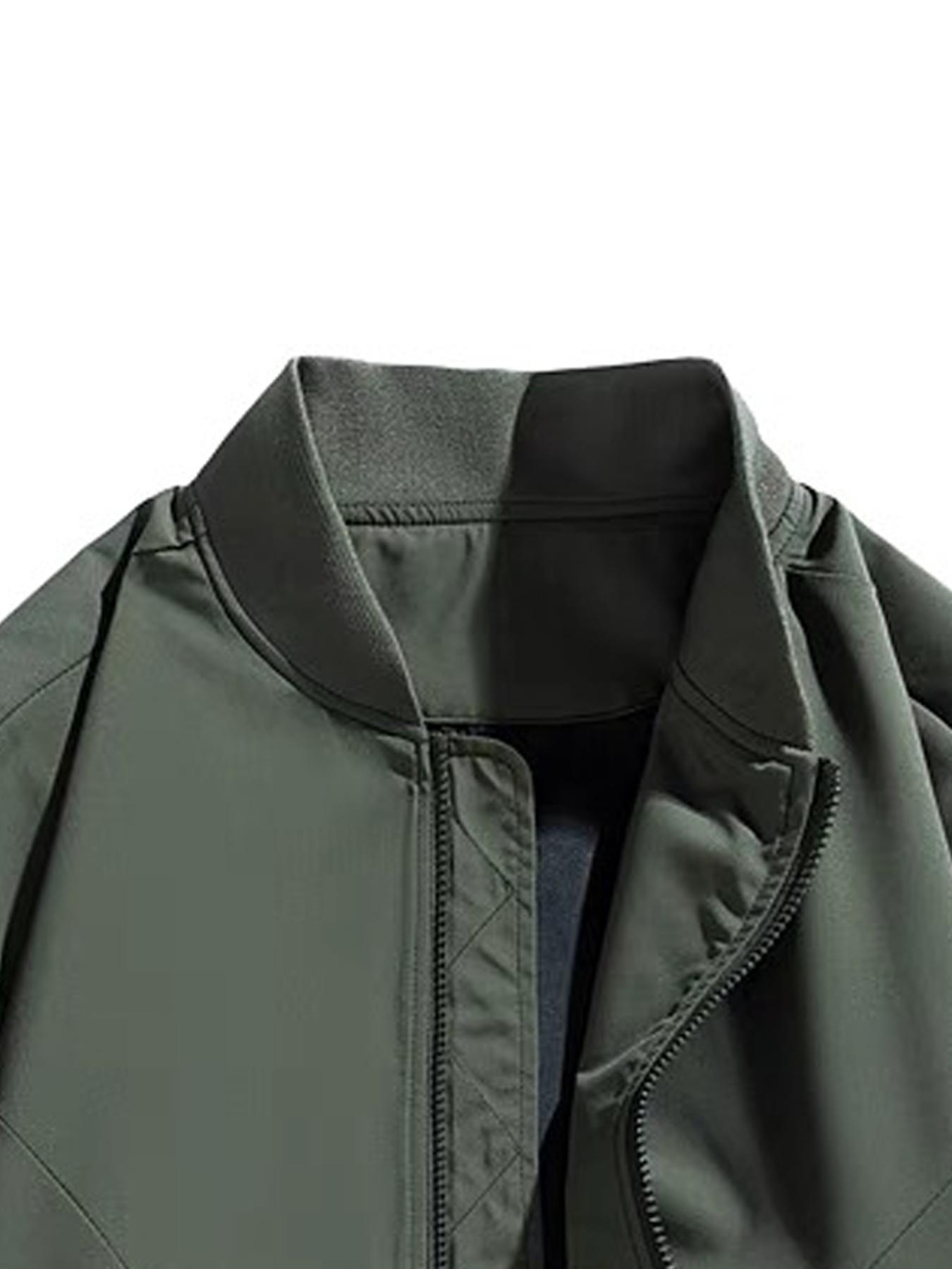 Men's Regular Fit Solid Baseball Collar Zip Up Jacket, Casual Fashion Comfy Lightweight Outerwear for Spring & Fall, Men's Clothes for Daily Wear, Coats, Menswear