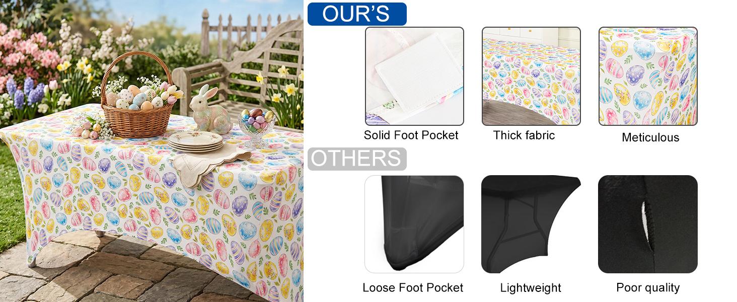 Easter Tablecloth Rectangle Fitted Tablecloth,Rectangular Fitted Table Cloth Washable and Wrinkle Resistant Rectangular Patio Table Cover Protector for Party