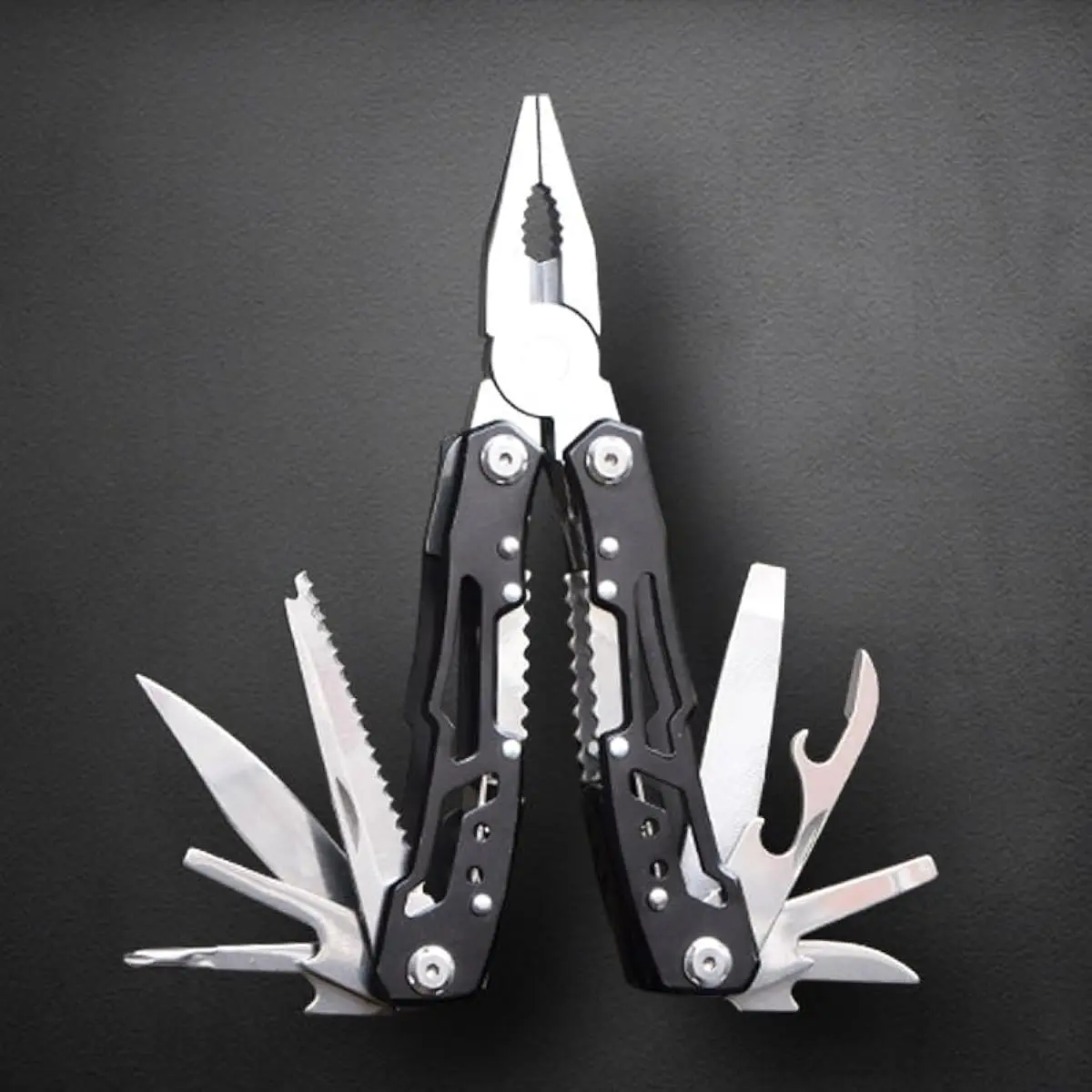 12-in-1 Mini Multitool, Needle Nose Pliers, Pocket Knife, Keychain, Bottle Opener, Gifts for Men, Camping Gear, Hiking, Sliver