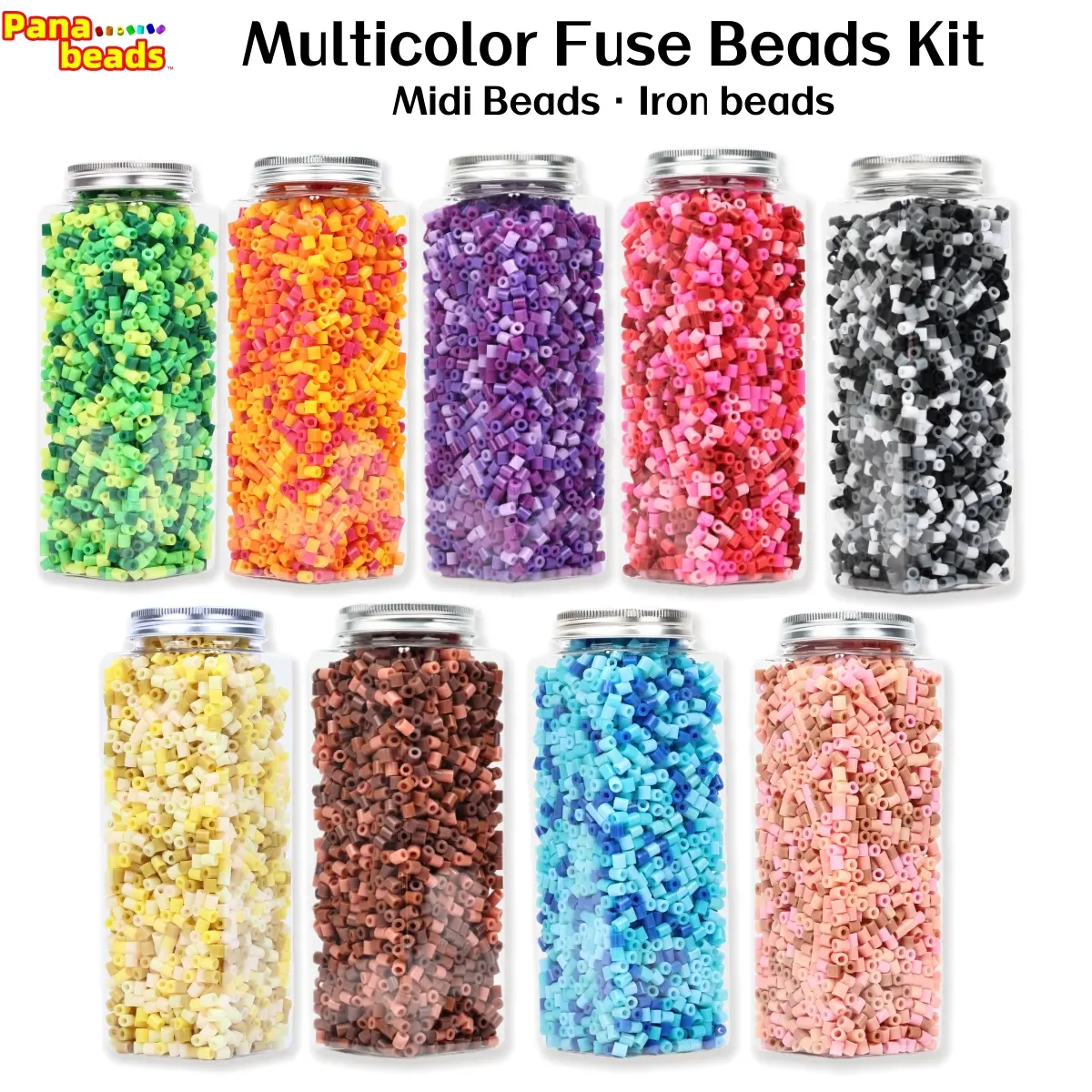 25000pcs Mixed Color 5mm Iron Melty Fuse Beads Kit, 9 Jars with Interlocking Pegboards, Standing Tray, Tweezers & Ironing Paper, All-in-1 DIY Pixel Art Craft Supplies for Adults