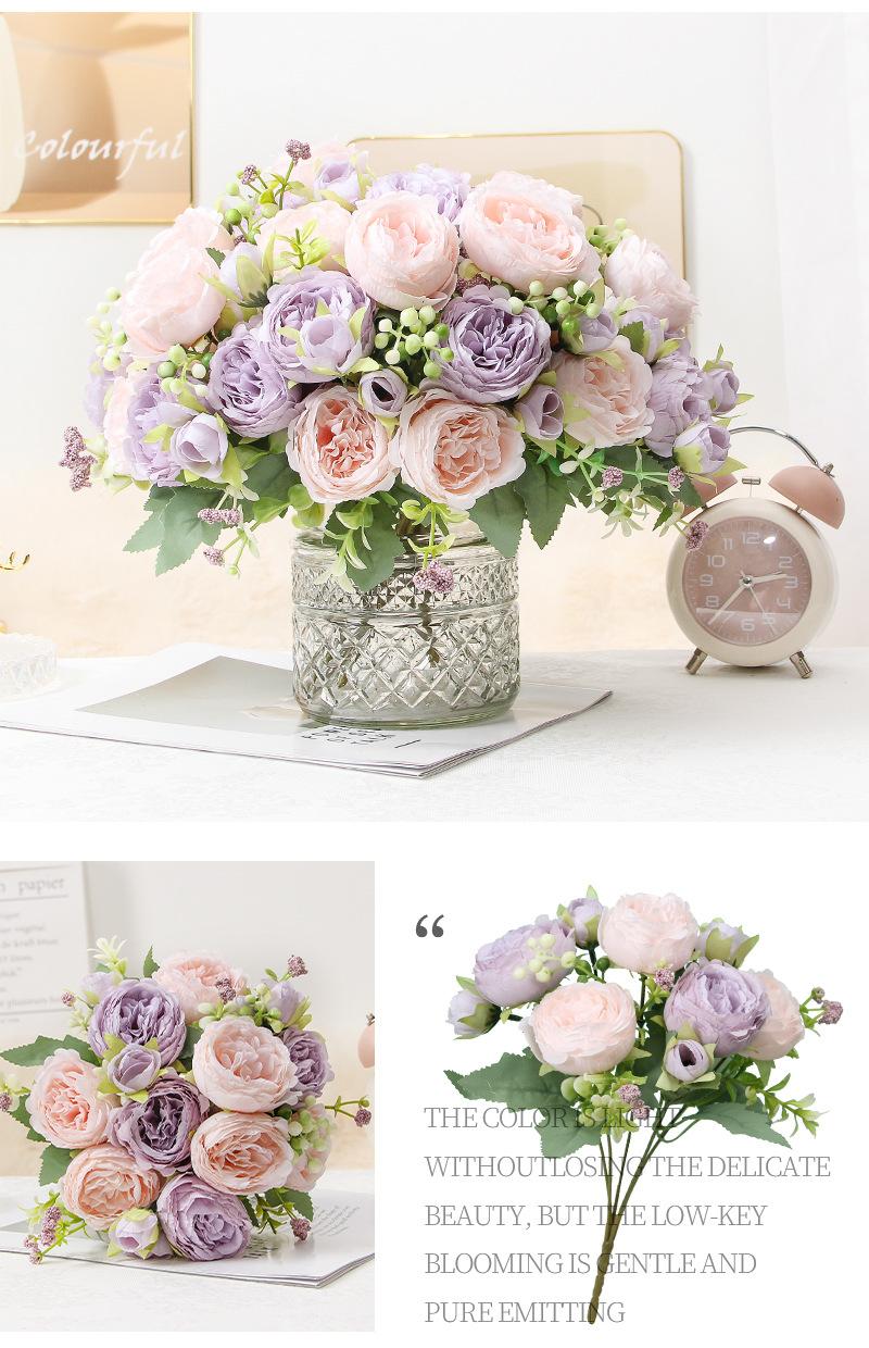 Elegant and noble artificial peony flowers for weddings, home decoration, and photography at weddings, holidays, parties, and events.Artificial flowers.Artisan-Crafted Real-Touch Silk Peony Table Centerpiece Bouquet - ~12" x 9"