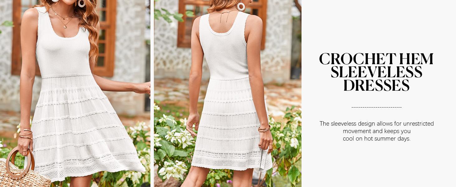 Imily Bela Womens Summer Mini Dresses Casual Crewneck Knitted Crochet Hem Flowy Tank Sundress  Sleeveless sundress prom dress