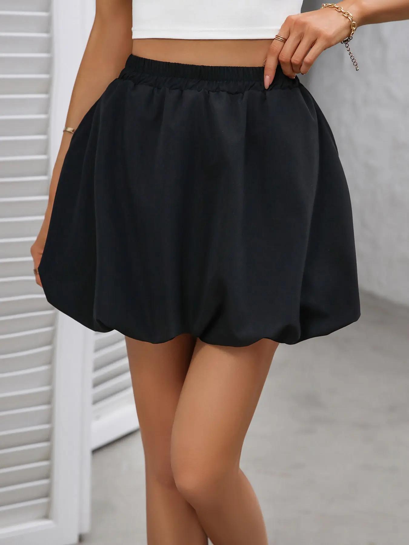 Mini Bubble Skirt with Elastic Waist and Pockets, Comfortable and Stylish, Perfect for Everyday Fashion, Women's Clothing
