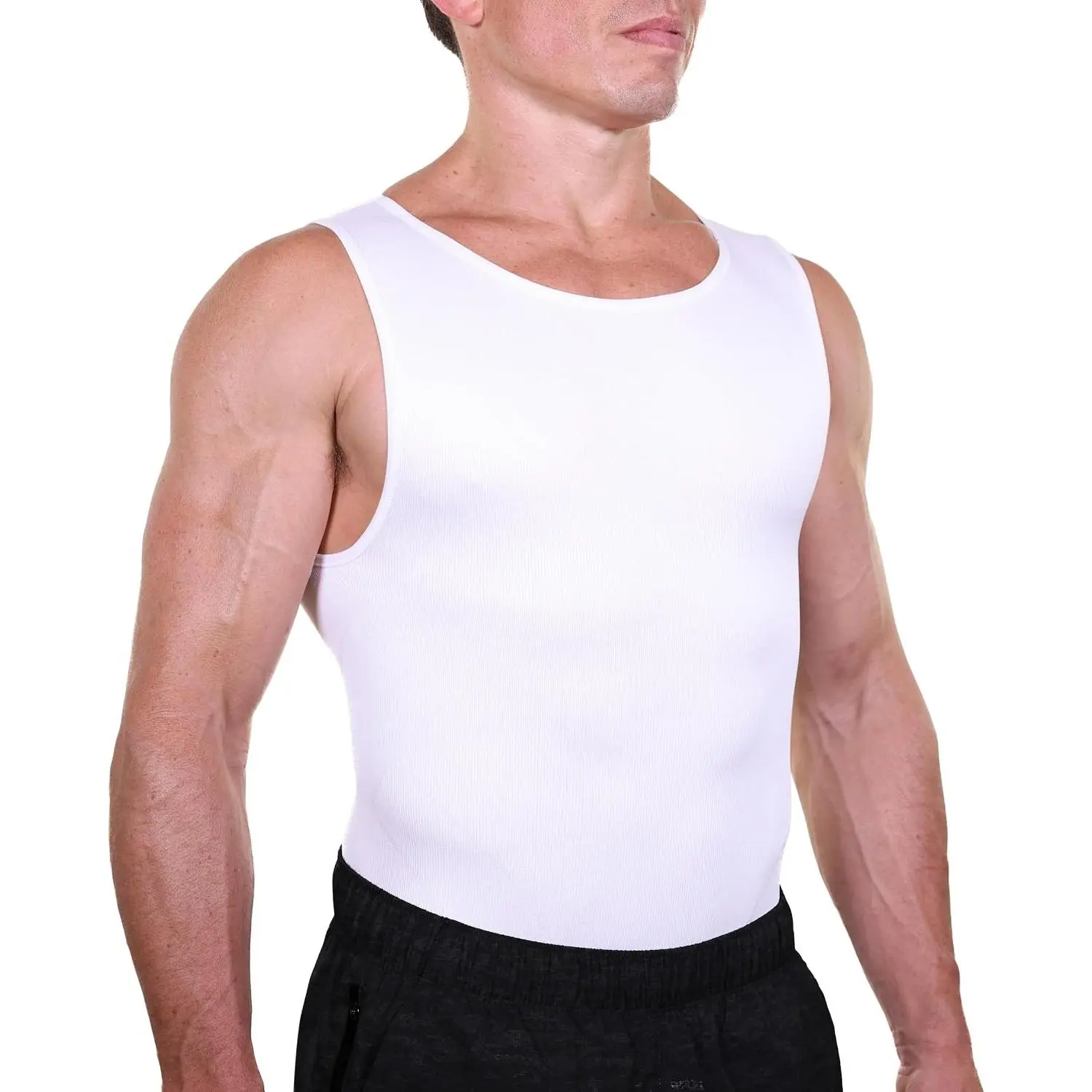EliteSlim Men's Compression Shirt to Hide Gynecomastia Moobs Abs Chest Stomach Slimming Shapewear
