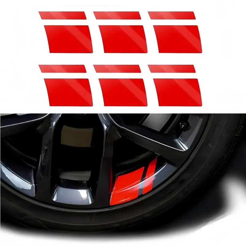 Car Wheel Rim Reflective Stickers Universal Tire Rim Stripe Decals Red Automotive Decor Decoration Accessories for 18-21 Inch Wheels