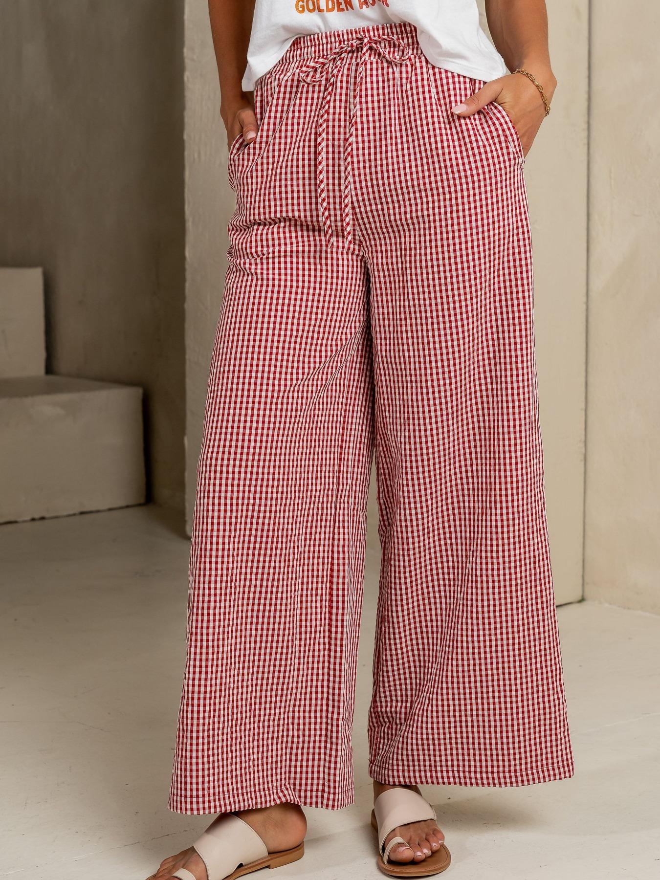 Women's Plaid Wide Leg Pants, Casual Loose Straight Fit, Drawstring Waist, Pockets, Home Sleepwear, Loungewear, Spring & Fall Fashion