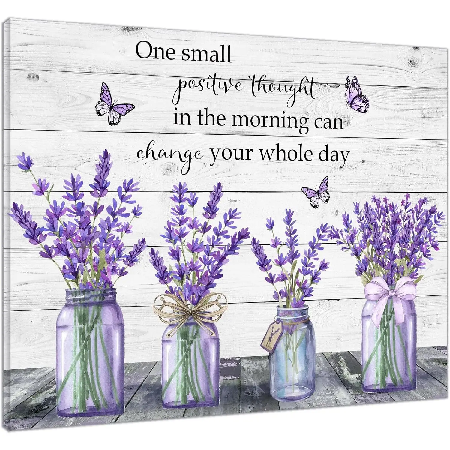 Farmhouse Floral Canvas Wall Art Lavender and Purple Butterfly and Inspirational Quote on Vintage Wood Boards Wall Art for Bedroom, Flower Wall Decor for Bathroom Living Room