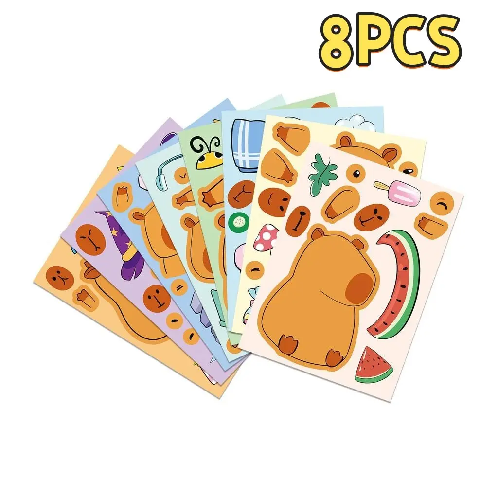 8PCS Capybara Puzzle Stickers - Educational Parent-Child Interactive Cartoon "Make a Face" Waterproof Decals reforgedglory