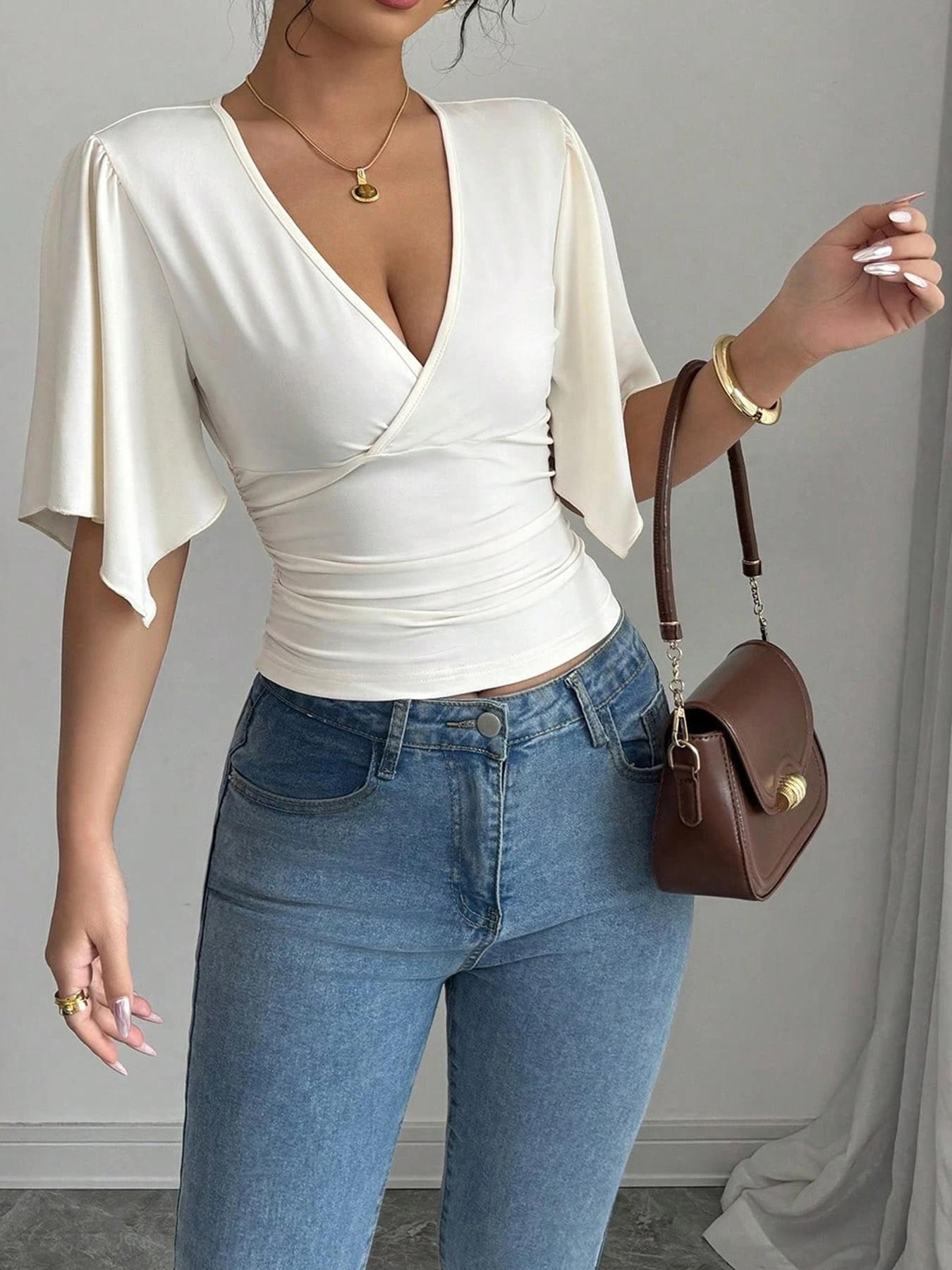 Women's Plain Tee, Elegant T-shirt Top for Daily Holiday Vacation Wear, Ladies Clothes for Summer