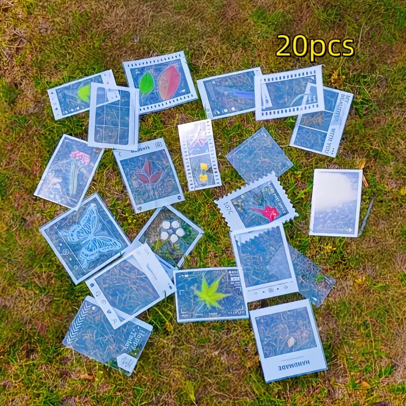 20 Self-Adhesive Handmade Stickers, Glossy Geometric Leaf and Flower Design, Reusable Pet Plastic Stickers for Scrapbooking, Journal Markers, Home Decor