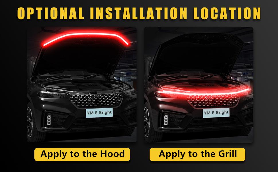 Bright Led Hood Light Strip Exterior Car Led Strip Light Waterproof Flexible DRL Dynamic Scan Start Up Hoodbeam Kit Daytime Running Lights for Car,Truck,SUV,12V 59inch,Red,1 Set