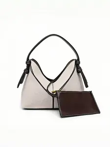 Vintage Patchwork Canvas Bag, Simple Alphabet Two-Piece Set, Single Shoulder Crossbody Bag, Trendy Casual Women's Backpack