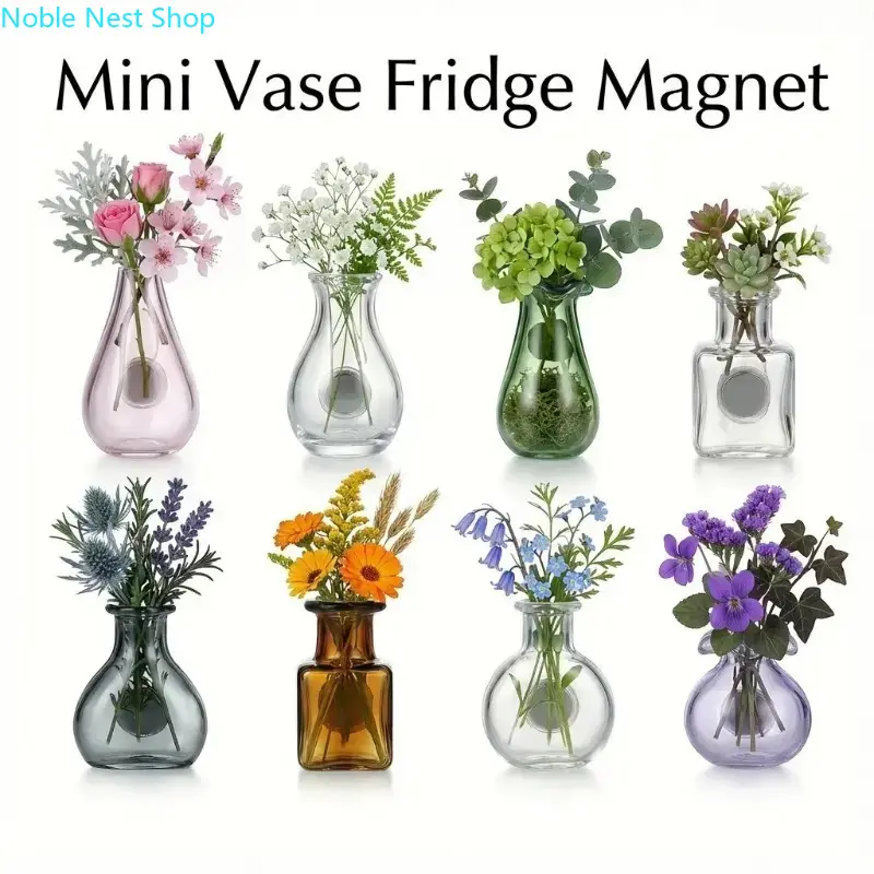 Mini Hydroponic Glass Vase Fridge Magnet Set, Clear Plant Propagation Station Cute Locker Decor, Unique Thoughtful Gift for Teachers Nurses Graduation & Holidays