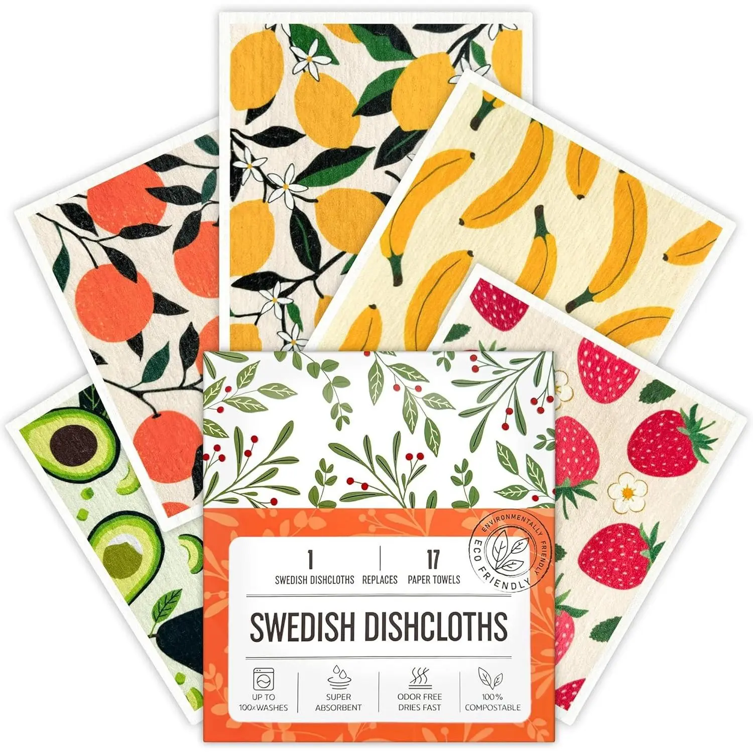 Swedish Dishcloths for Kitchen, 5 Pack - Super Absorbent Reusable Washable Paper Towels, Biodegradable, Quick Drying, Dishwasher Safe(Gift)