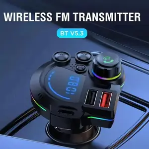 [Father’s Day Gift]Bluetooth 5.3 FM Transmitter Car Adapter with 30W PD USB Smart Charger, Colorful RGB Light, Hands-Free Calling, HD Audio, Type-C Port for Vehicles