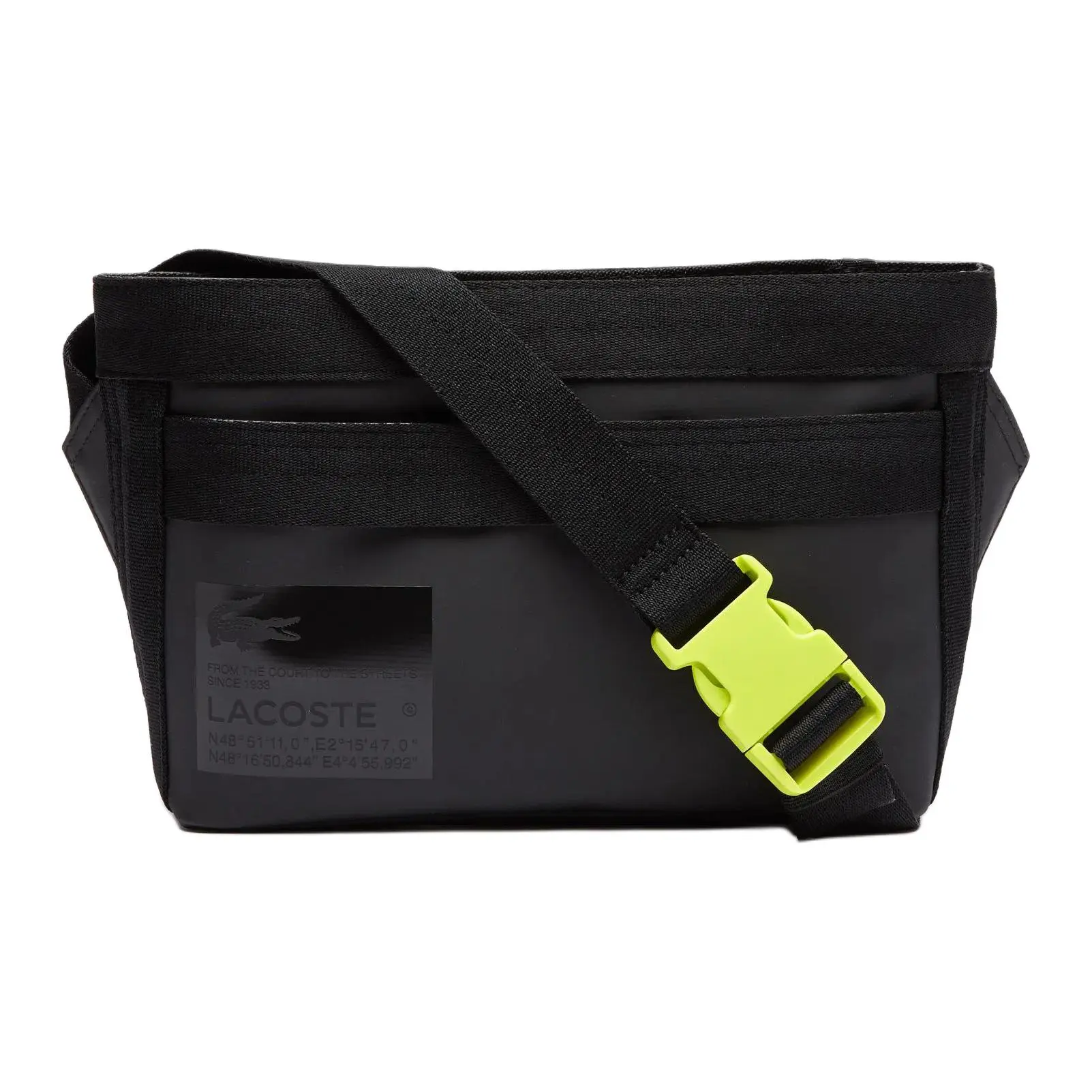 Lacoste French Crocodile Printed Casual Crossbody Bag for Men, Mixed-Material Medium Black