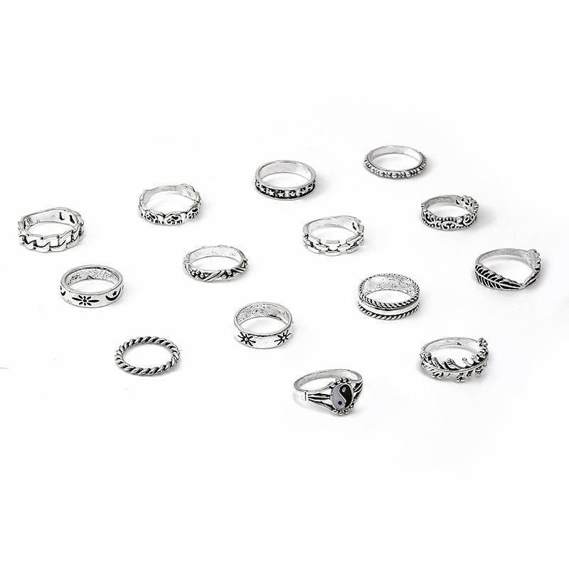 15 Pcs Vintage Boho Stackable Silver Ring Set, Gothic Punk Stacking Rings, Hypoallergenic Y2K Jewelry for Women