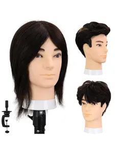 Male Mannequin Head 100% Real Hair, Professional Barber Mannequin Head Hairdressing Cosmetology Manikin Training Head for Hair Cutting Styling Practice with Free Clamp Stand