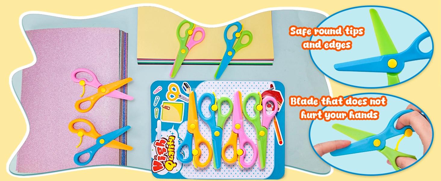 Toddler Safety Scissors, 4 PCS Blunt Tip Scissor Preschool Training for Kids & Children, Anti-Pinch Design, Child Hand Eye Coordination Development, Playdough Tools Scrapbooking Supplies