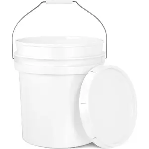 5-Gallon White Bucket Pail Container with Lid| Metal Handles with Plastic Grip| Easy Stack and Store| Heavy-Duty, Approx 90 MIL, Extra Durable| Food Grade| BPA Free - 1 Pack