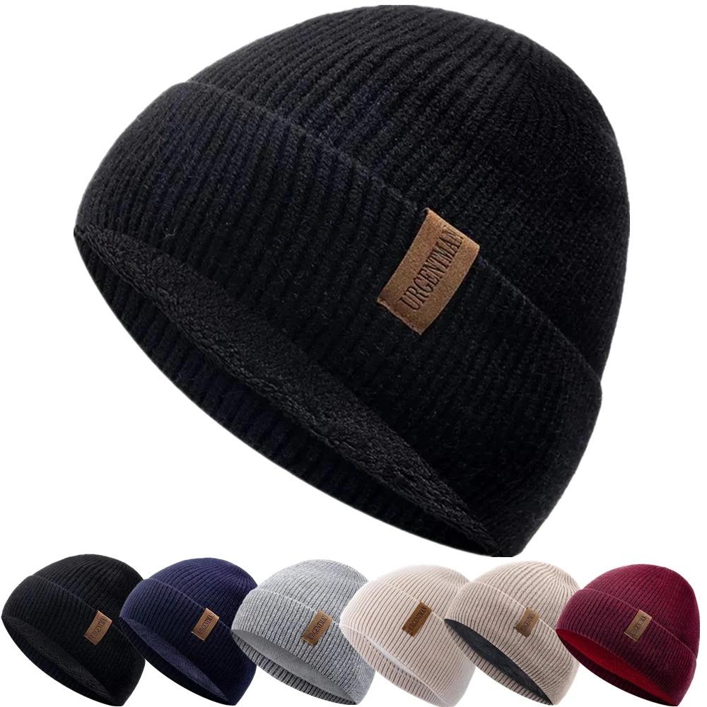 Unisex Letter Label Chic Winter Warm Hat Stylish Fleece Cozy Beanie Hat For Men Women Outdoor Thicken Ski Sports Knitted Hat