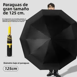 Extra Large Giant Automatic Umbrella, Reinforced Windproof Frame with Black Vinyl Canopy, 3-Person Oversized Rain & Sun Protection Storm Resistant Umbrella for Men Women Students