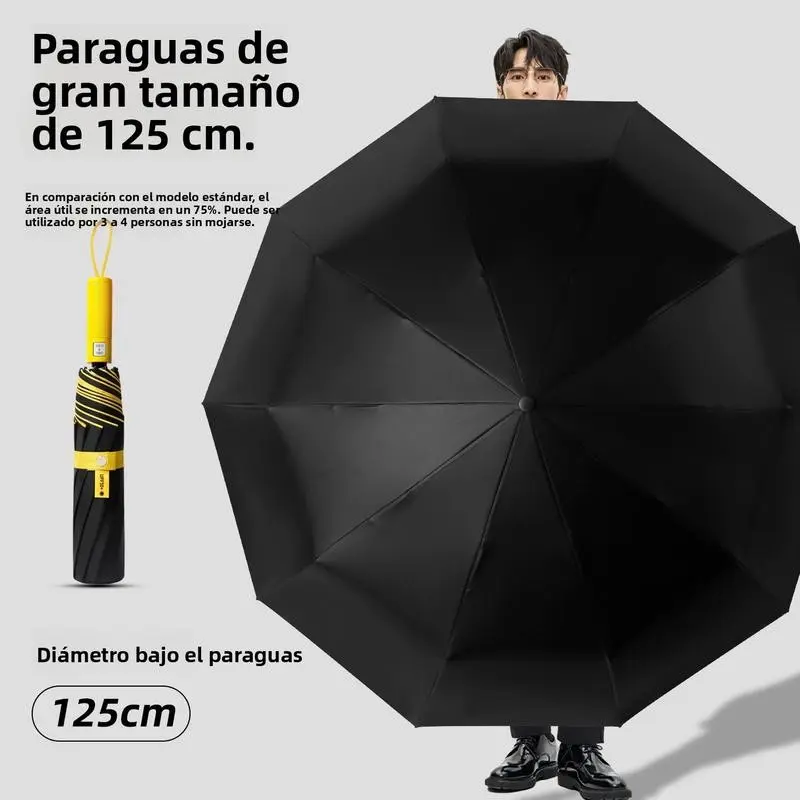 Extra Large Giant Automatic Umbrella, Reinforced Windproof Frame with Black Vinyl Canopy, 3-Person Oversized Rain & Sun Protection UV Umbrella Storm Resistant Umbrella for Men Women Students