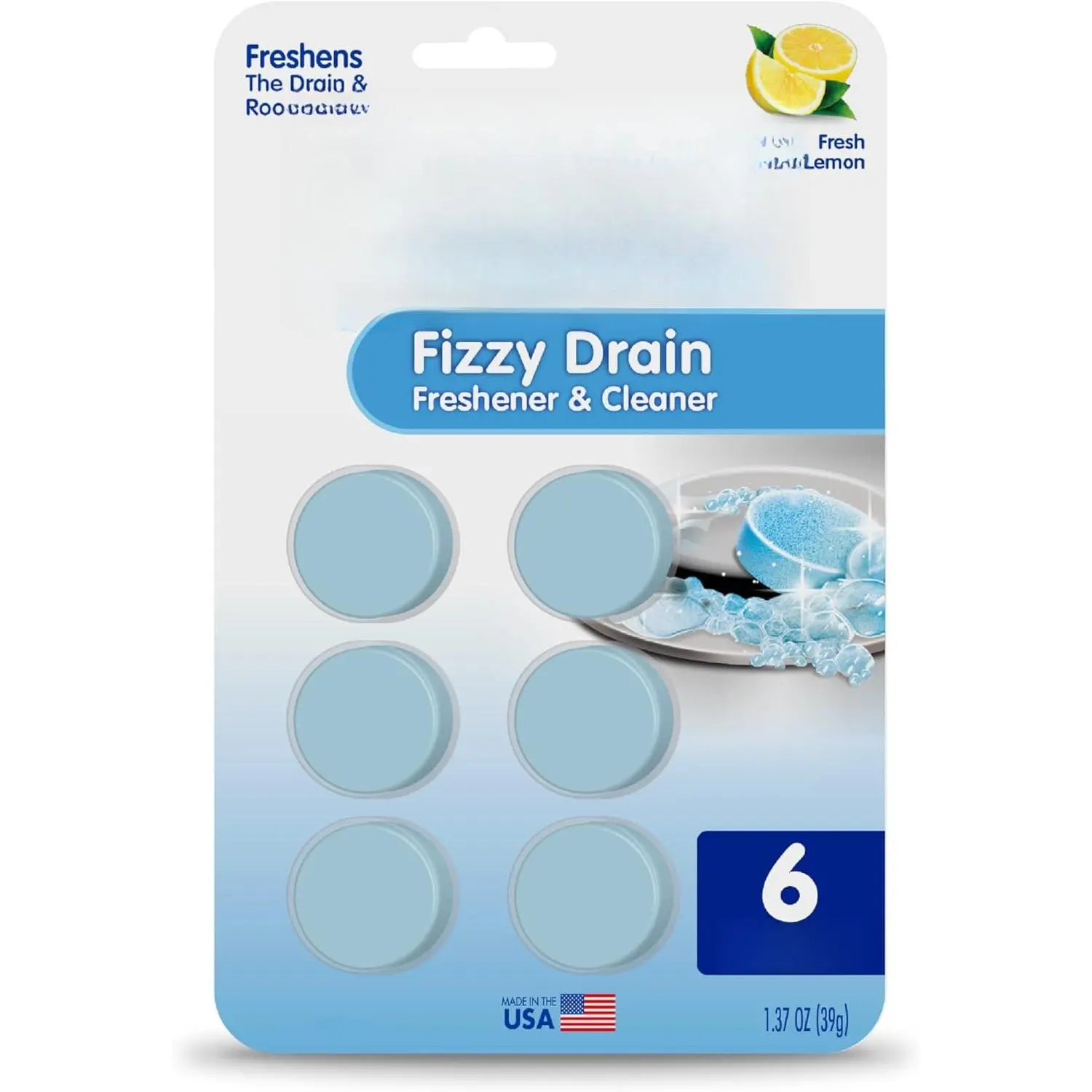 Fizzy Drain Freshener and Cleaner, Prevents Clogs and Removes Odors in Household Sinks,  Scent, 6-Pack