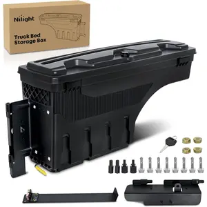 Nilight Truck Bed Tool Box Left Drivers Side Truck Tool Box Fit for Toyota Tundra 2007-2021 ABS Swing Case Truck Bed Storage Box with Lockable Lid Waterproof Wheel Well Toolbox Black
