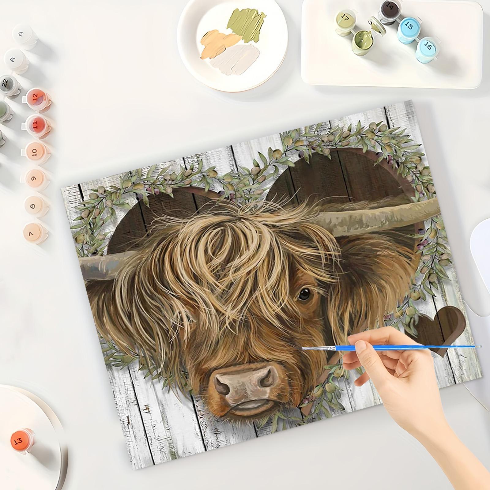 Highland Cow Pattern DIY Painting by Numbers Kit without Frame, DIY Paint by Numbers, Wall Art Decor for Home Living Room Bedroom