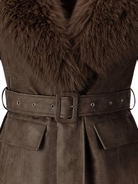 Women's Fall Winter Long Faux Fur Coat, Vintage Style Casual Cotton Jacket with Large Collar and Belt, Elegant Plain Design