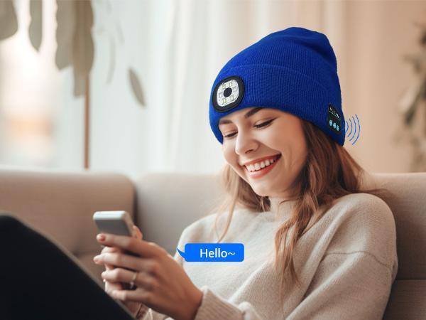 M1-BL10 Bluetooth Beanie with LED Headlight and Removable Speaker, USB Rechargeable warm Hat LED Hat for Music and Calling, sport,outdoor,Unisex Festivals/Birthday Gift