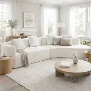 U_Style 132" Modern Sectional Sofa with Curved Design, 2-Piece Chenille Modular Couch with 4 Pillows, Plush Sponge & Spring Cushion, Large Sponge Modular Sofa for Living Room