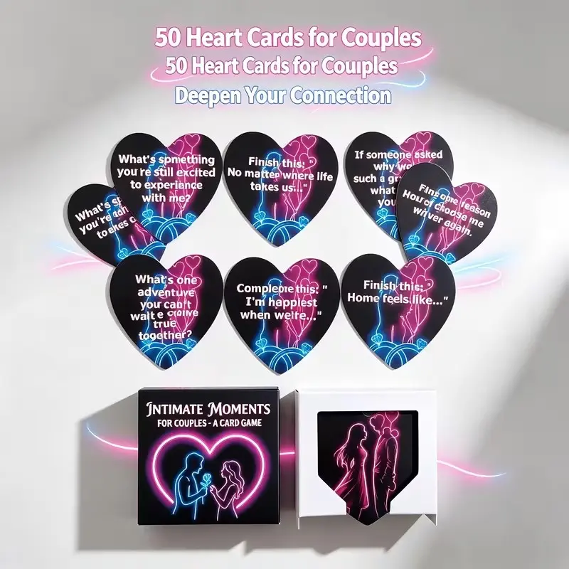 Intimate Moments for Couples Card Game, Heart-Shaped Conversation Cards, 50 Interactive Date Night Question Cards, Romantic Couple Gift