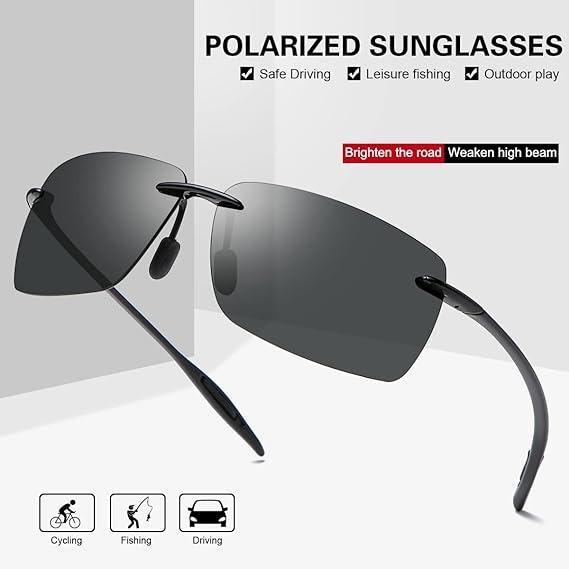 Unisex Lightweight Polarized Sports Sunglasses, TR90 Rimless Frame UV Protection Shades for Running, Fishing, Baseball, Cycling, Driving & All Outdoor Activities