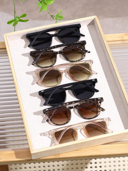 Set of 6 Unisex Stylish Oval Frame Lightweight Durable Sunglasses, Casual Vacation Eyewear for Daily Use, Versatile Summer Accessories for Men and Women