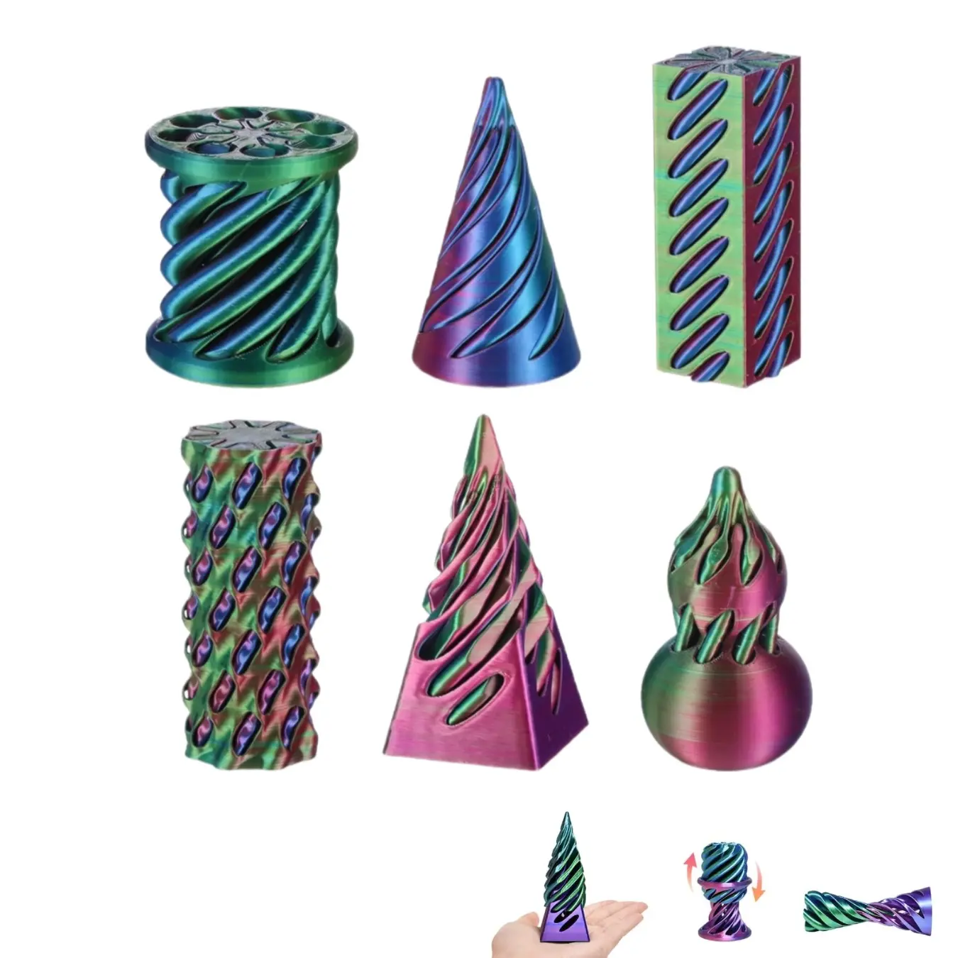6PCS Impossible Cone , 3D Printed Spiral Cone Ornaments, Impossible Pyramid Passthrough Sculpture for Stress Relief, Fun Desktop Decorations  for Adult Gift