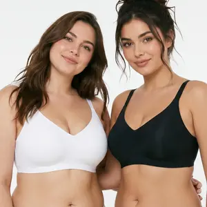 CORLIX Women's No Underwire Bralette - Soft, Comfortable, Seamless, Full Coverage V-Neck Push Up T-Shirt Brassiere with Spandex-Nylon Fabrics and Straps