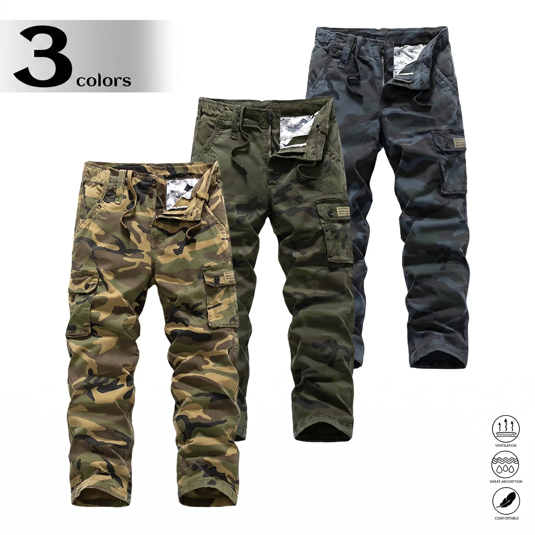 Men’s Summer Lightweight Cotton Cargo Jogger Pants - Durable Fabric, Breathable Material, Camouflage Design, Suitable for Work
