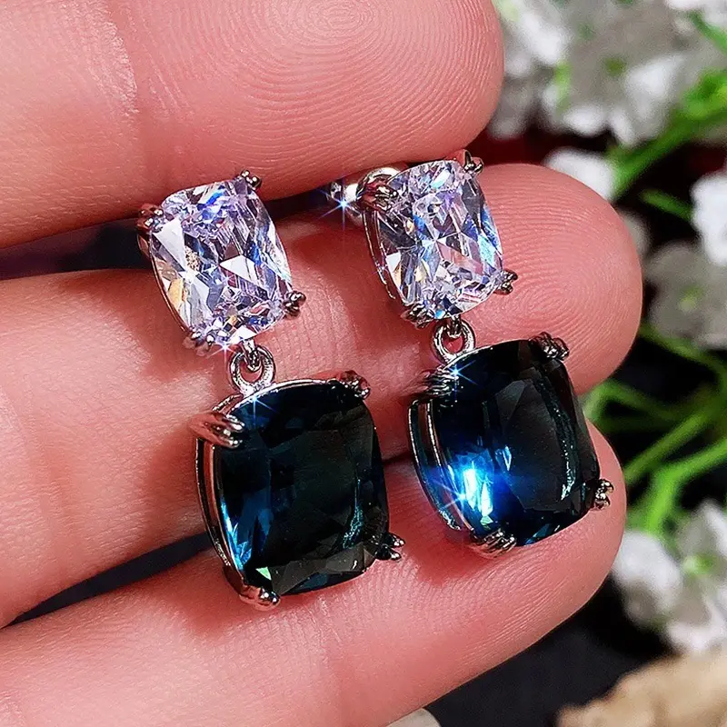Costume Earrings, 2-Tone Cushion Cut, Copper Base Fashion Accessory, Ideal for Date Night